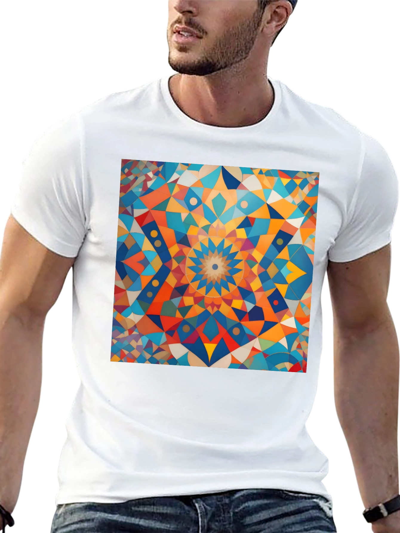 Geometric Mosaic Art Black T-Shirt