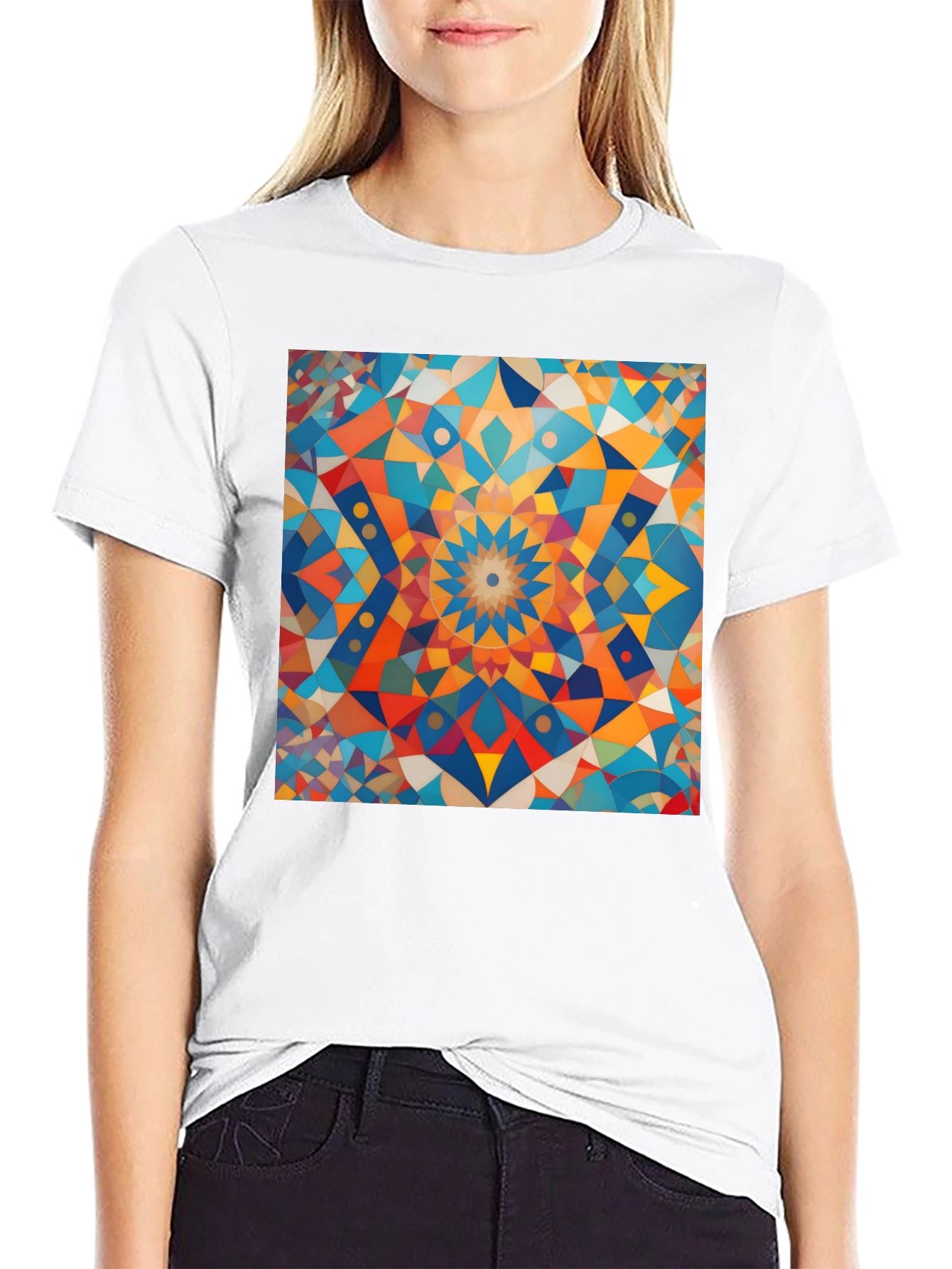 Geometric Mosaic Art Black T-Shirt