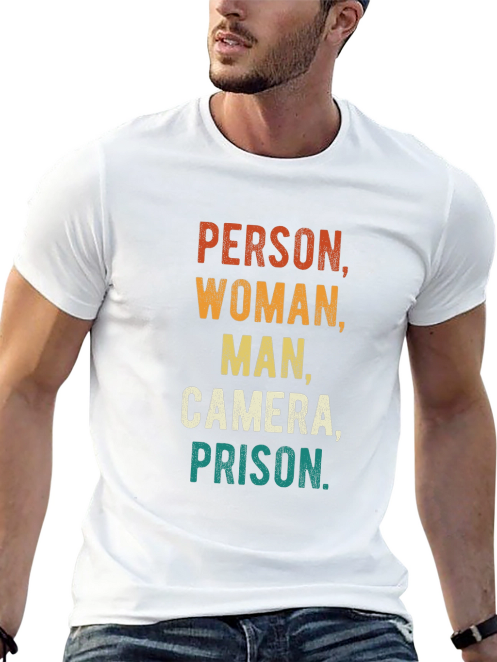 Person Woman Man Camera Prison Funny Tee