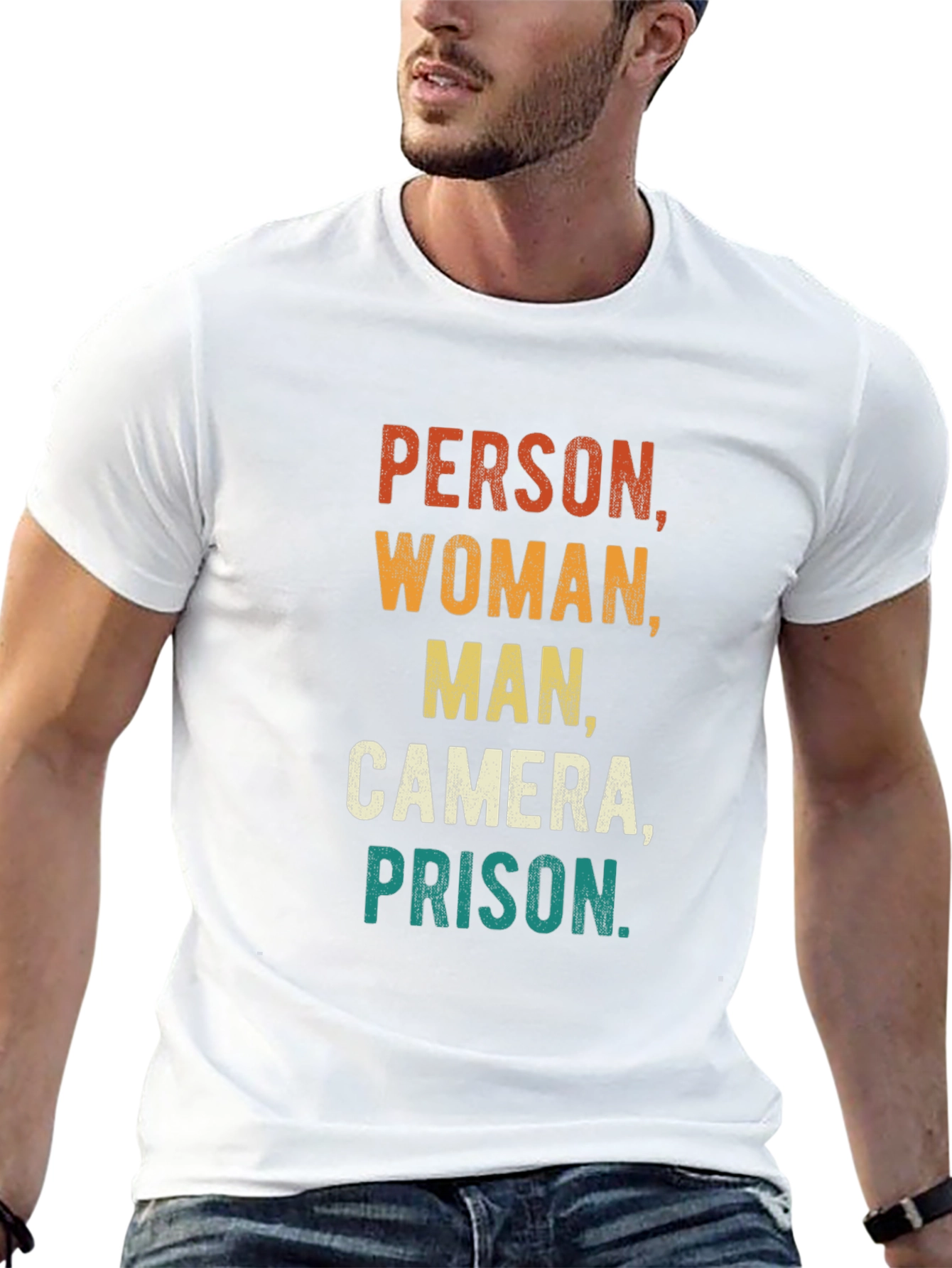 Person Woman Man Camera Prison Funny Tee