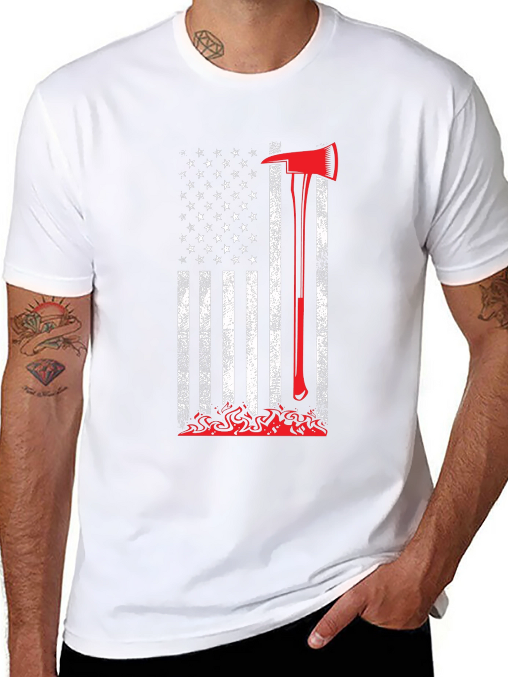 Firefighter Axe American Flag Graphic Tee