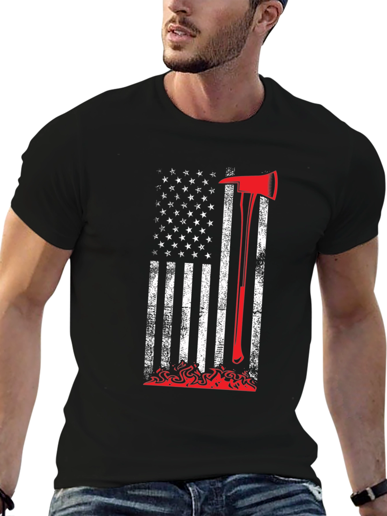 Firefighter Axe American Flag Graphic Tee