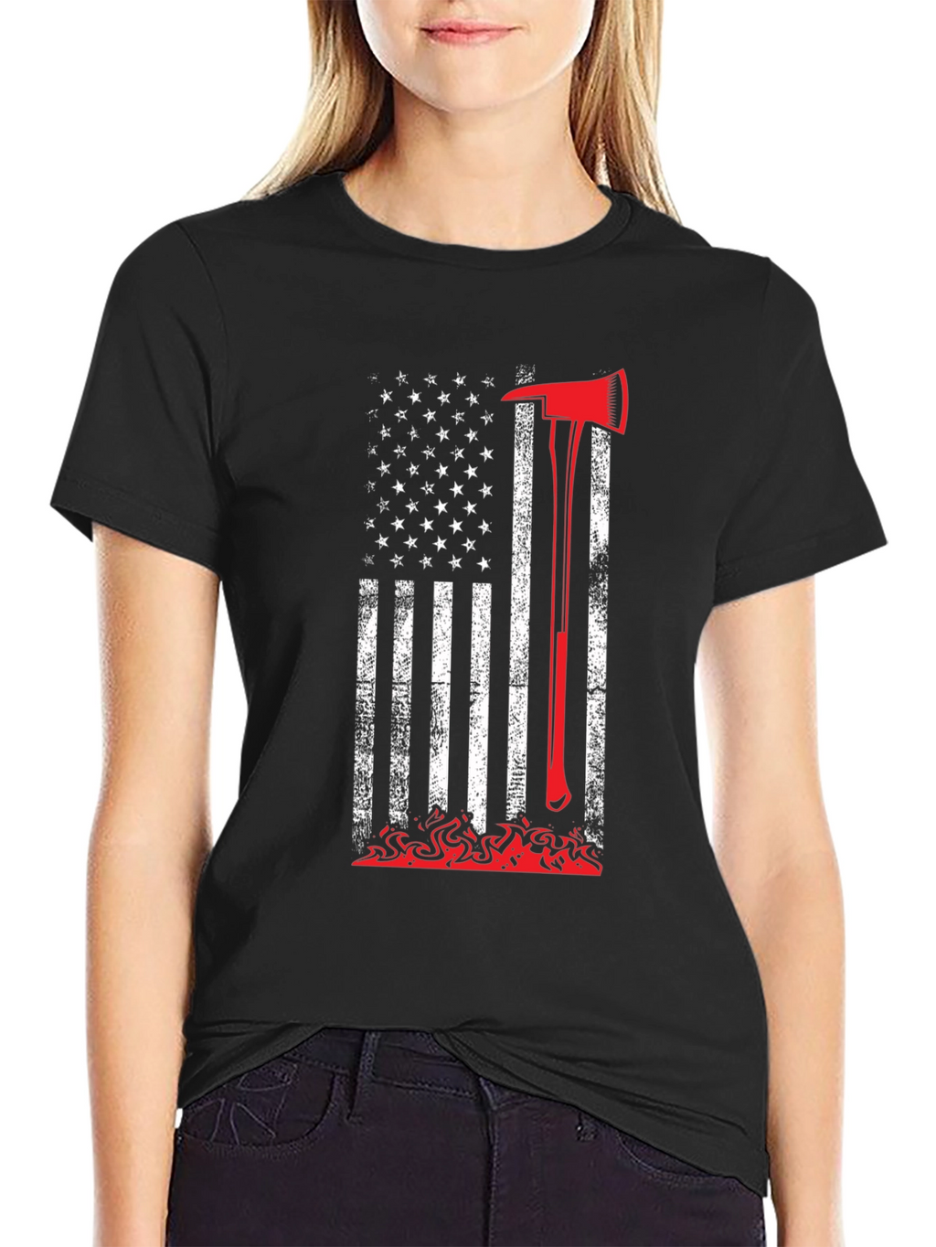 Firefighter Axe American Flag Graphic Tee