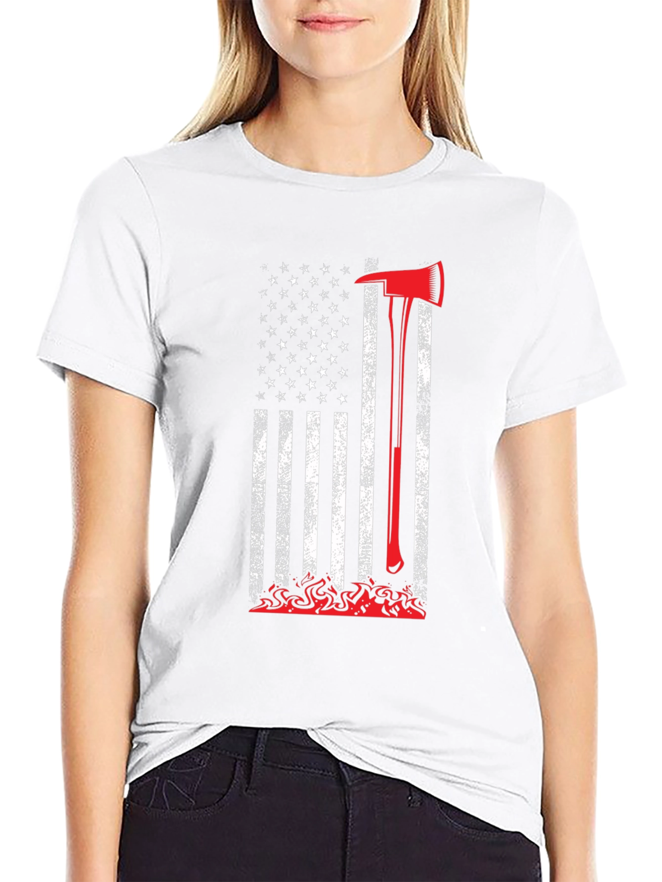 Firefighter Axe American Flag Graphic Tee