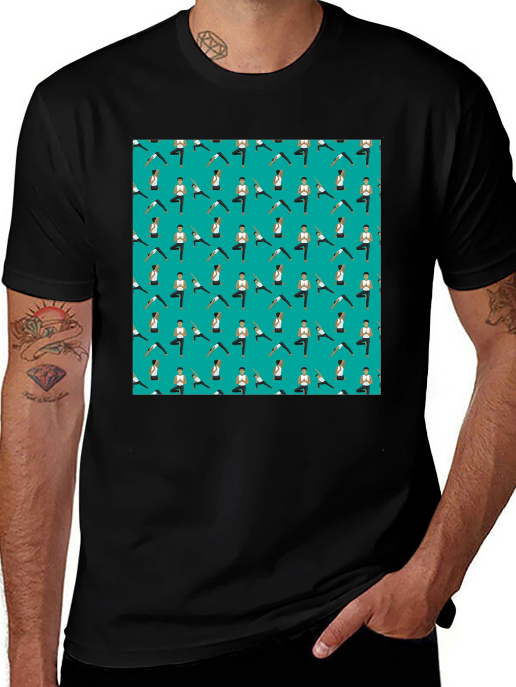 Yoga Pattern Mens Black T-Shirt