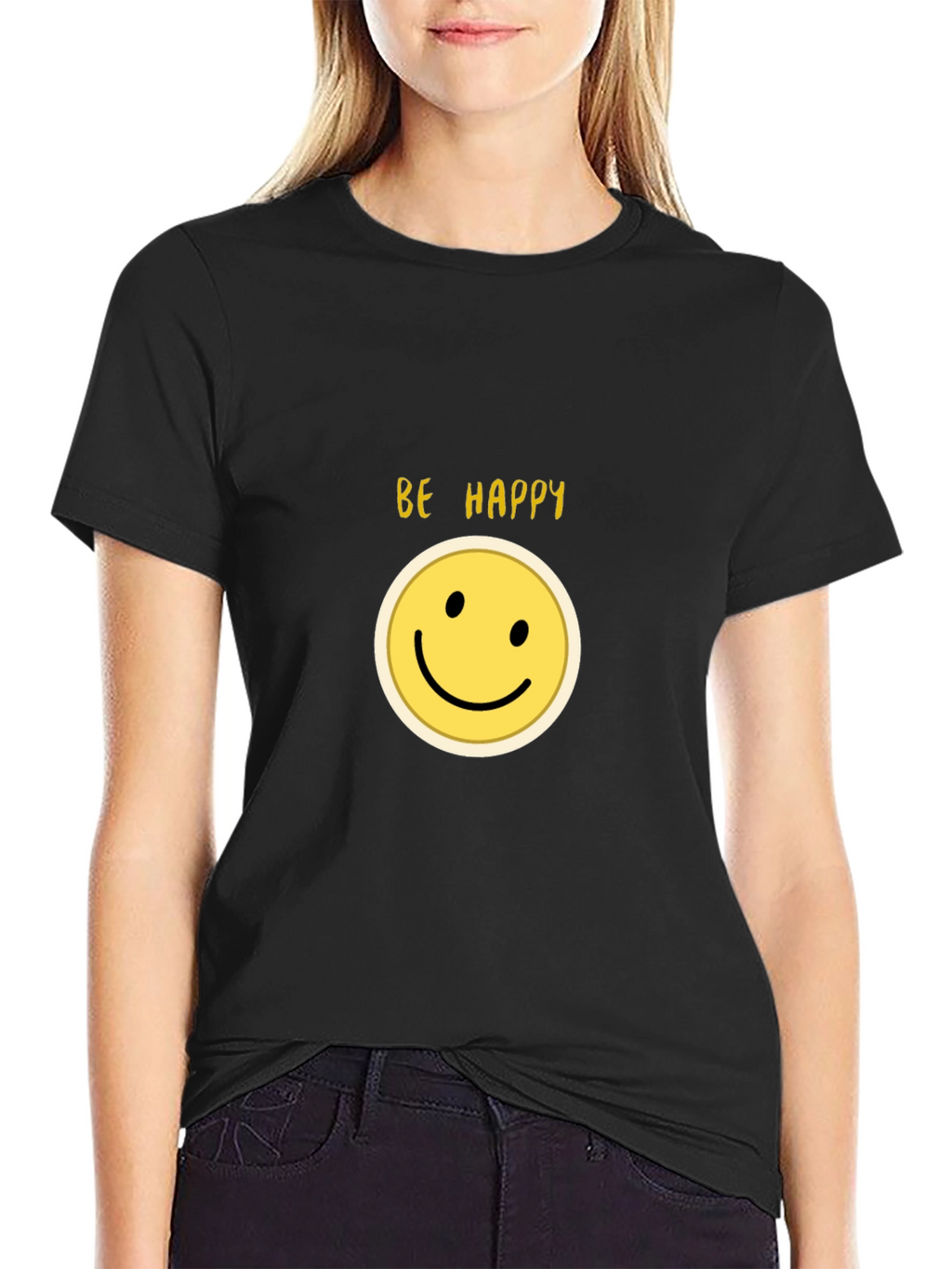 Be Happy Smiley Face Black T-Shirt