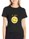 Be Happy Smiley Face Black T-Shirt