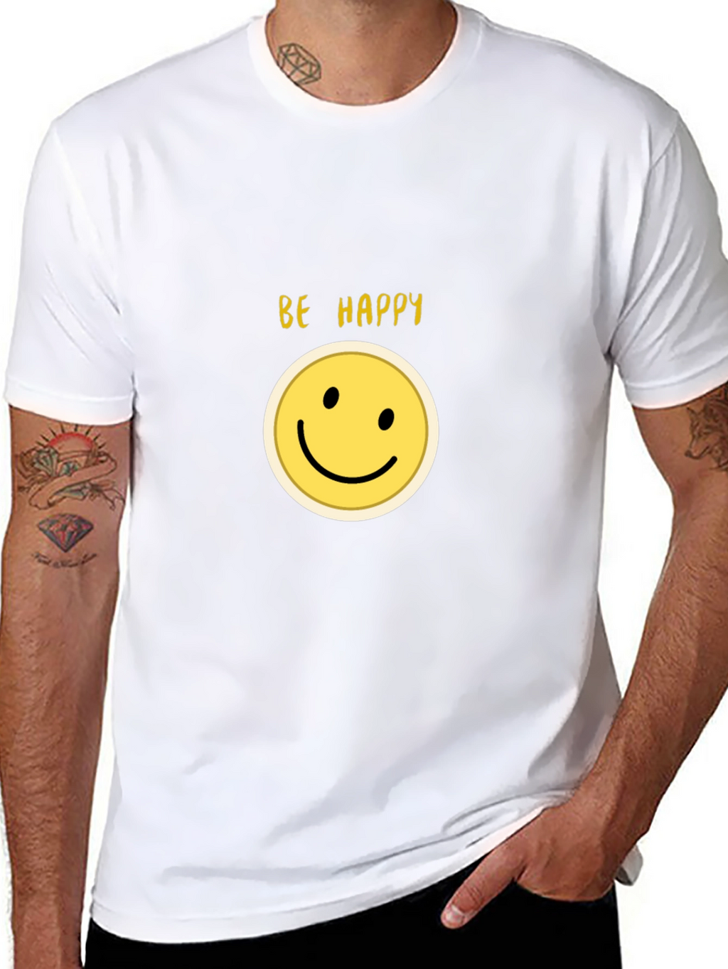 Be Happy Smiley Face Black T-Shirt