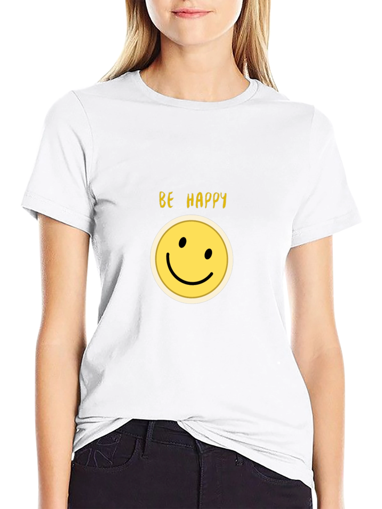 Be Happy Smiley Face Black T-Shirt