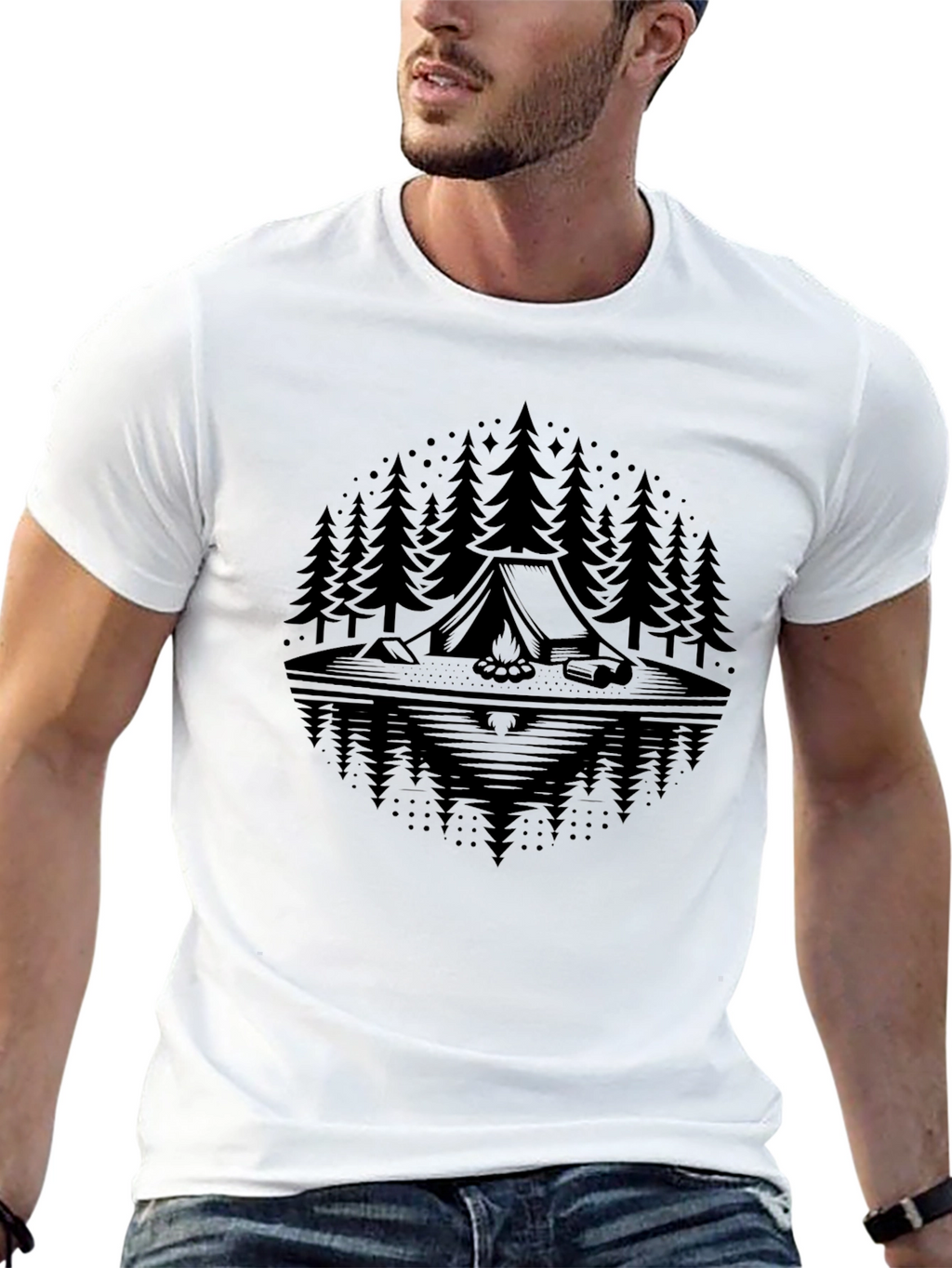 Camping Scene Graphic Tee - Black