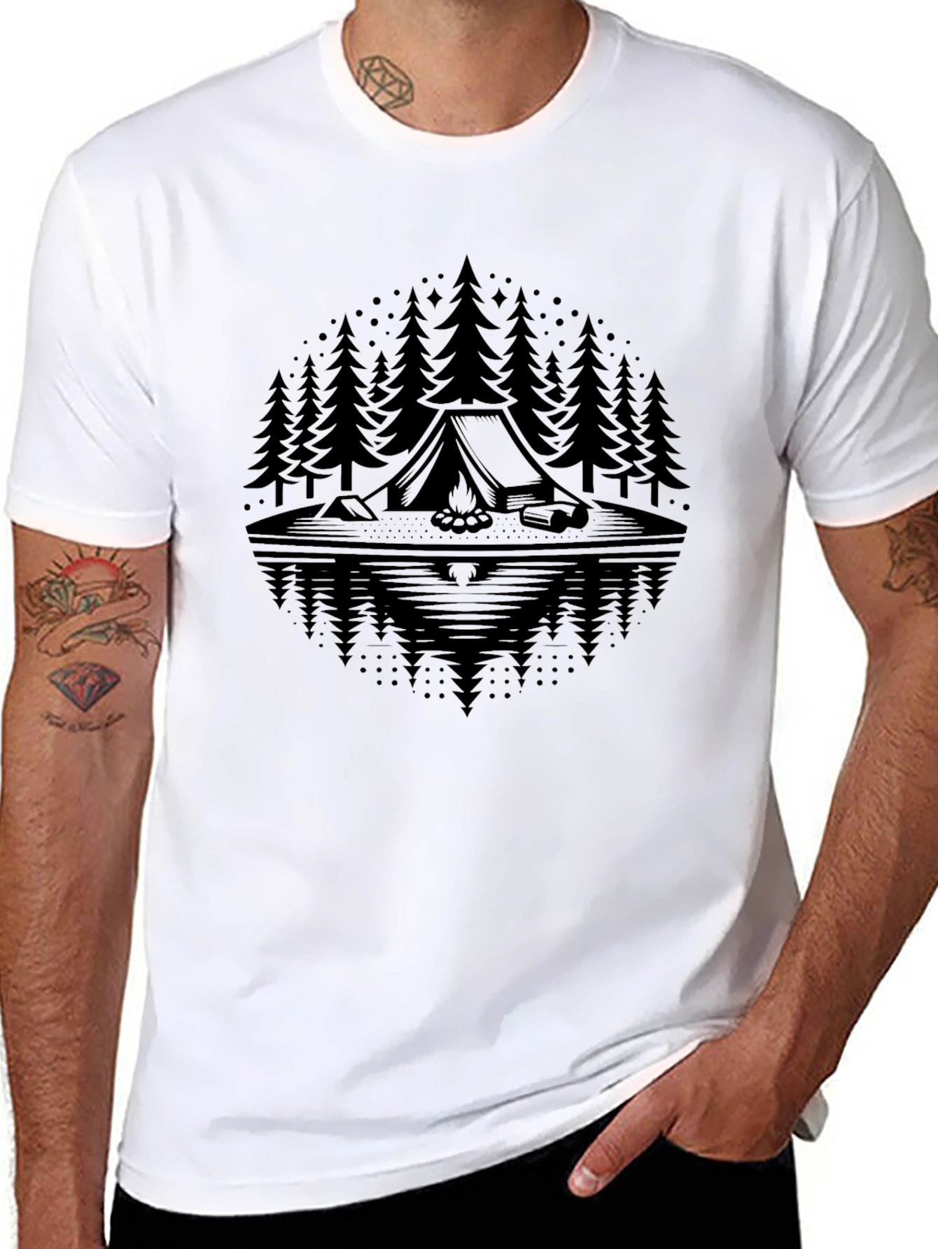 Camping Scene Graphic Tee - Black