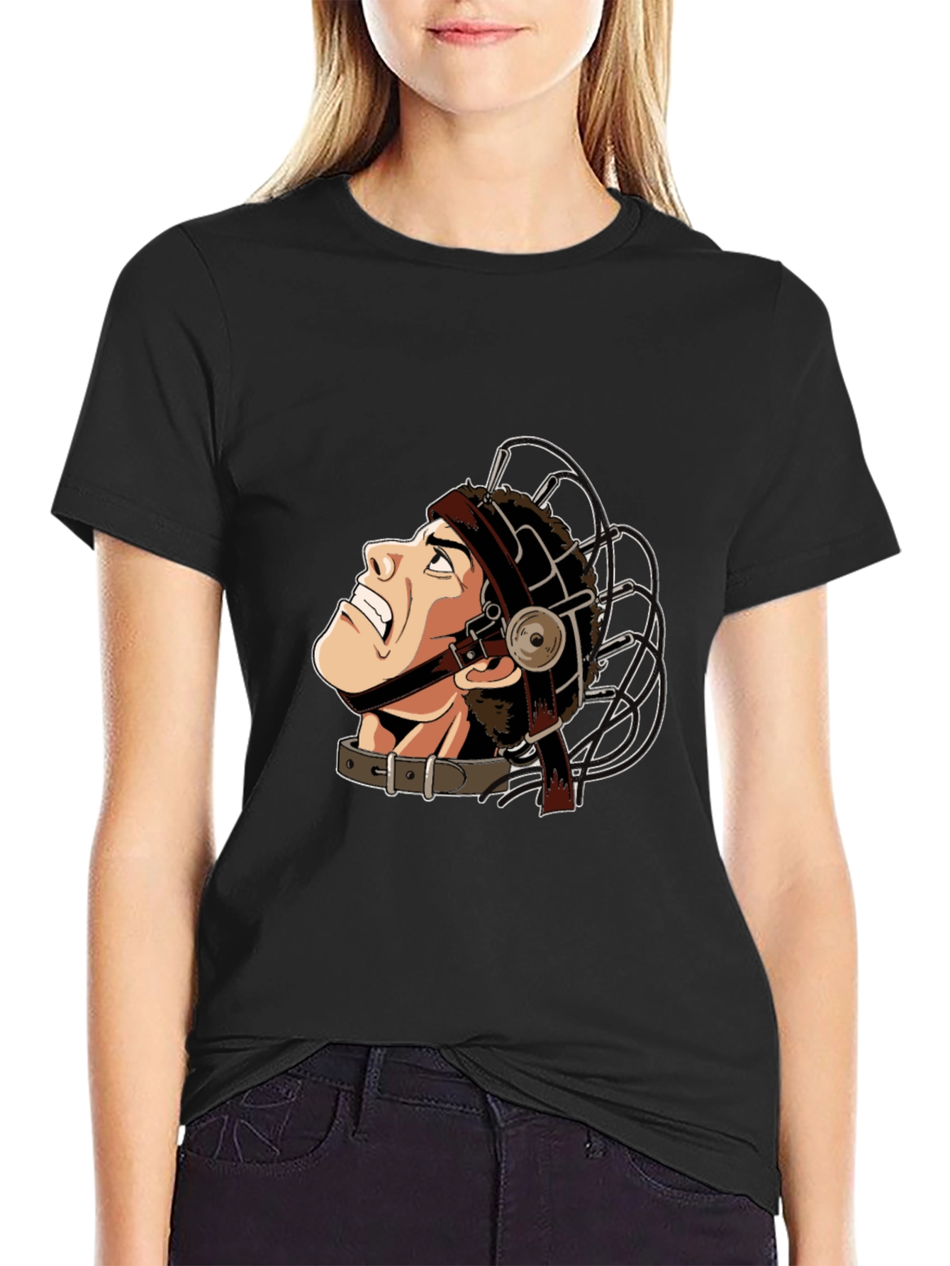Black T-Shirt with Humorous Illustration