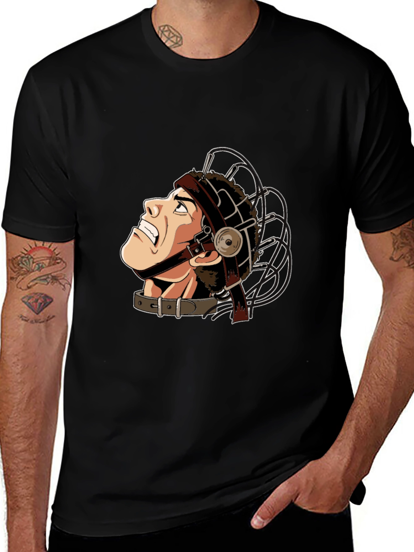 Black T-Shirt with Humorous Illustration