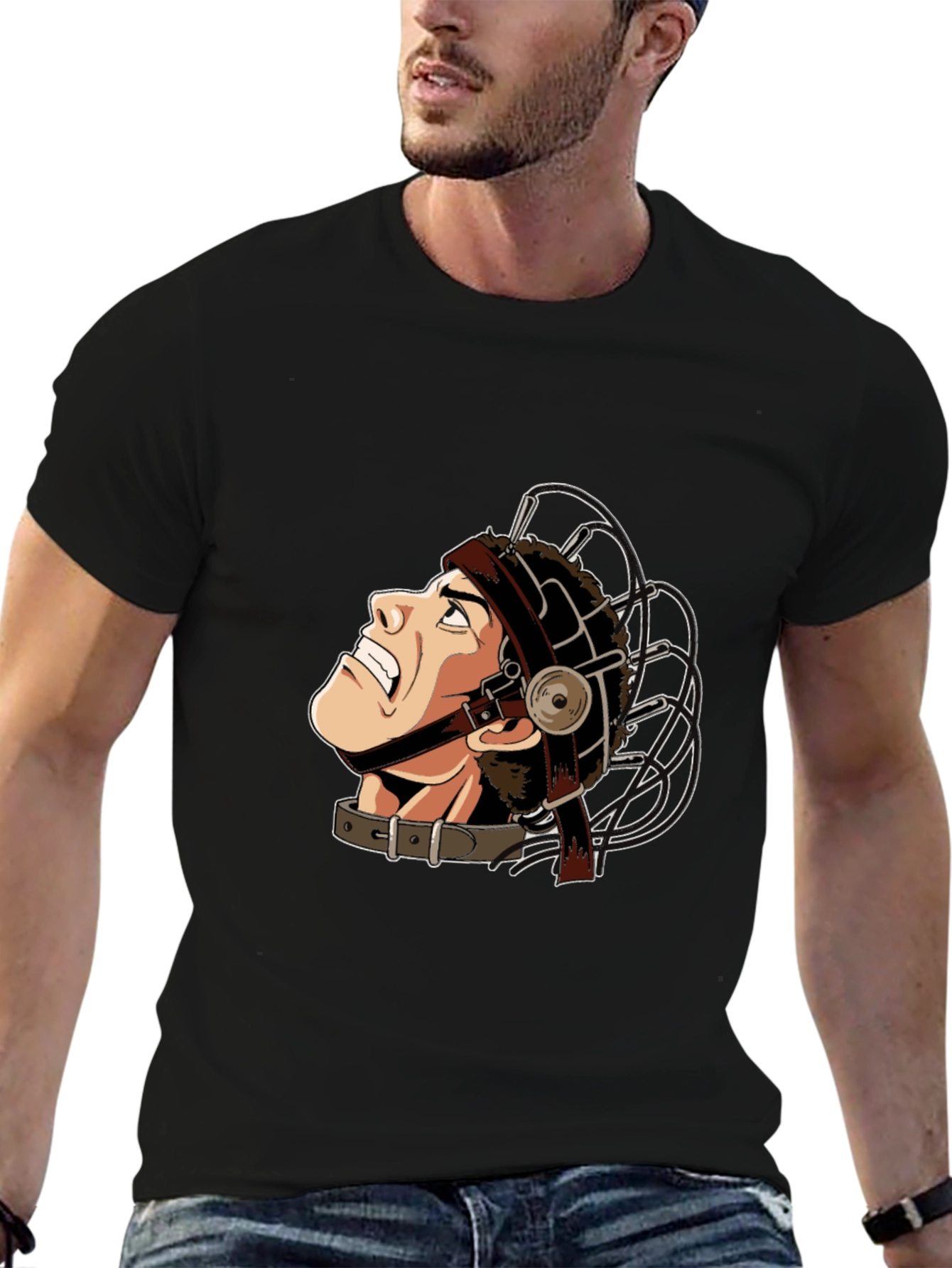 Black T-Shirt with Humorous Illustration