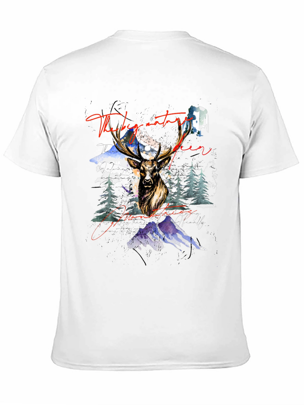 Nature Deer Mountains Graphic Black T-Shirt