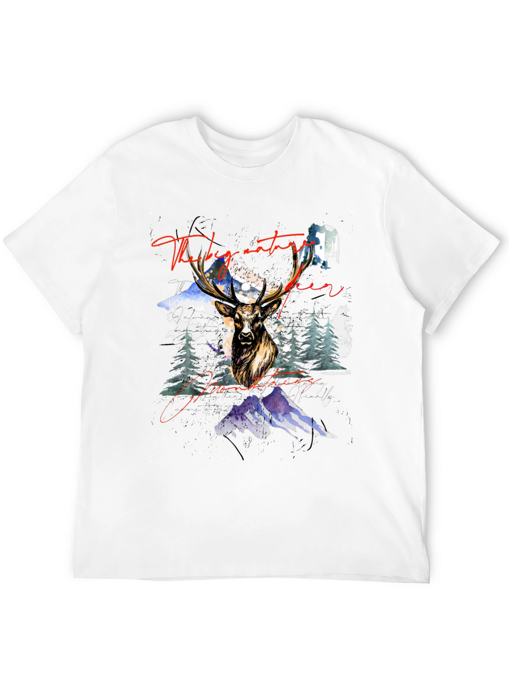 Nature Deer Mountains Graphic Black T-Shirt