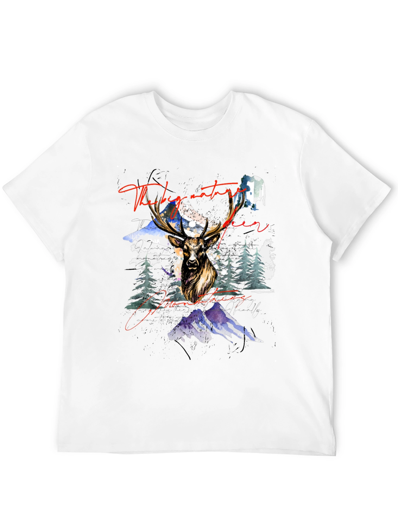 Nature Deer Mountains Graphic Black T-Shirt