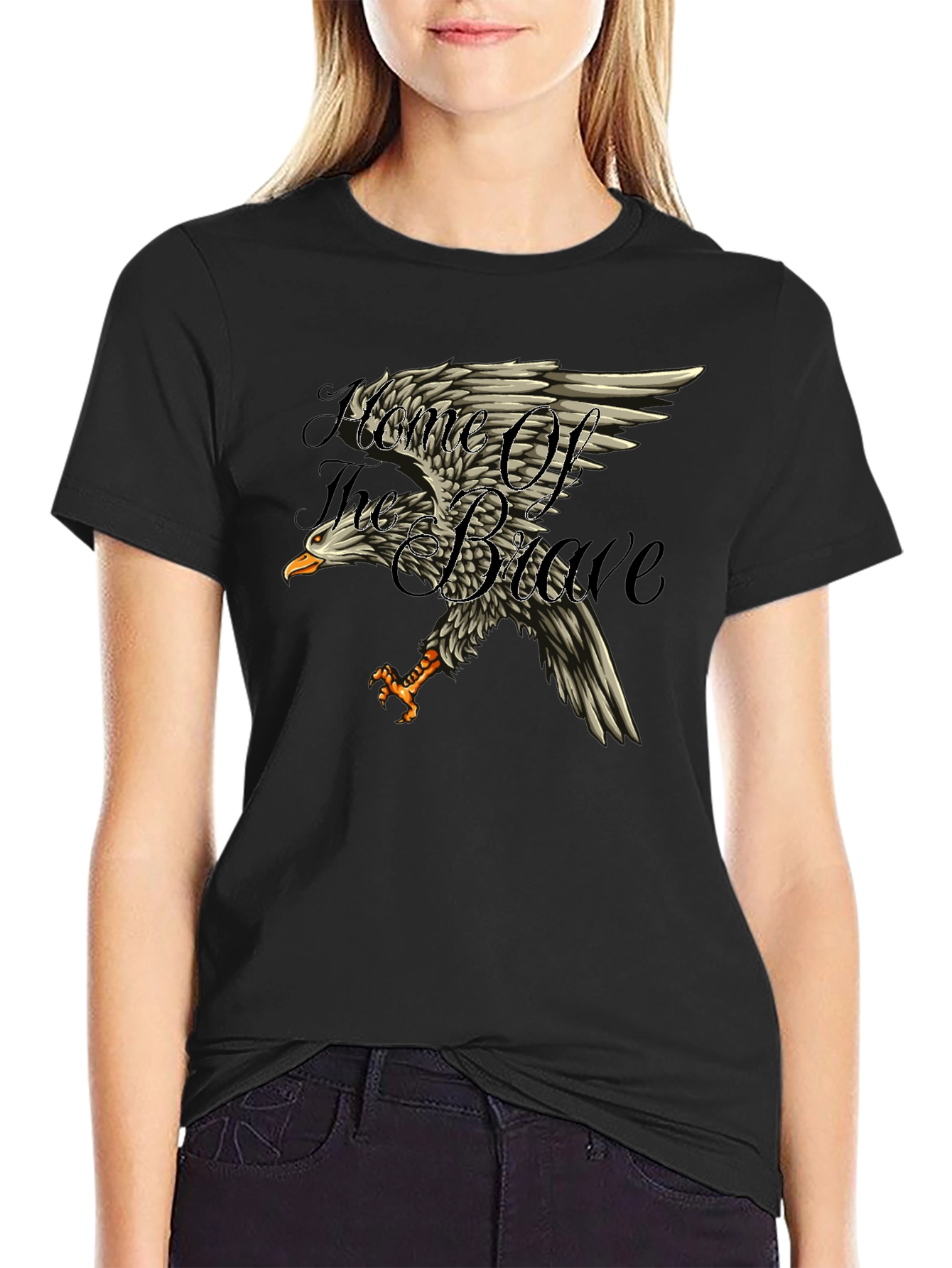 Bold Eagle Graphic Tee - Home of The Brave Black T-Shirt
