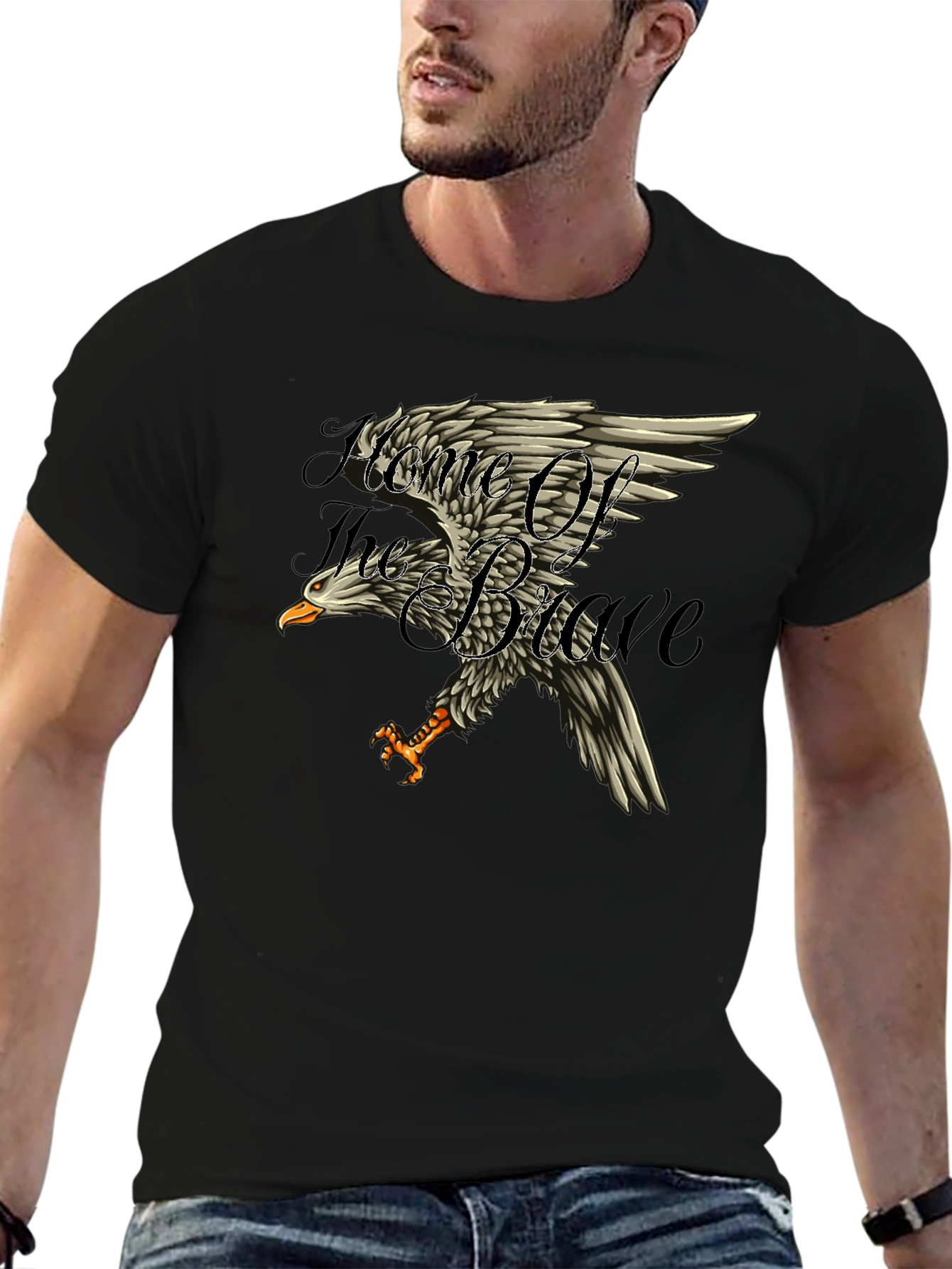 Bold Eagle Graphic Tee - Home of The Brave Black T-Shirt
