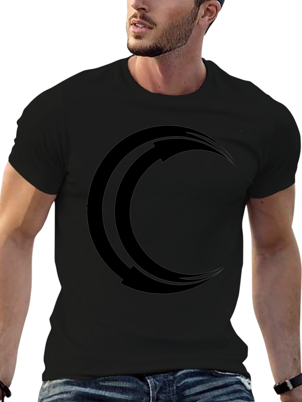Mens Black Crescent Moon Graphic Tee