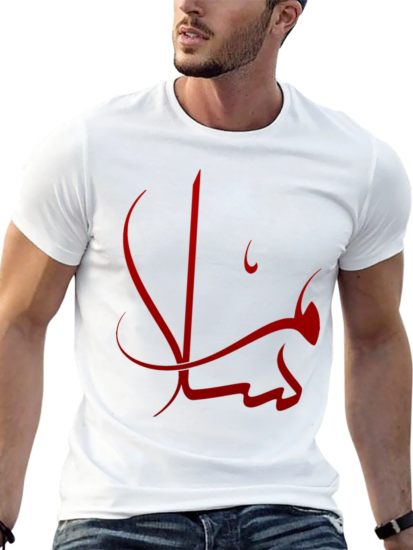 Mens Black T-shirt with Red Arabic Calligraphy