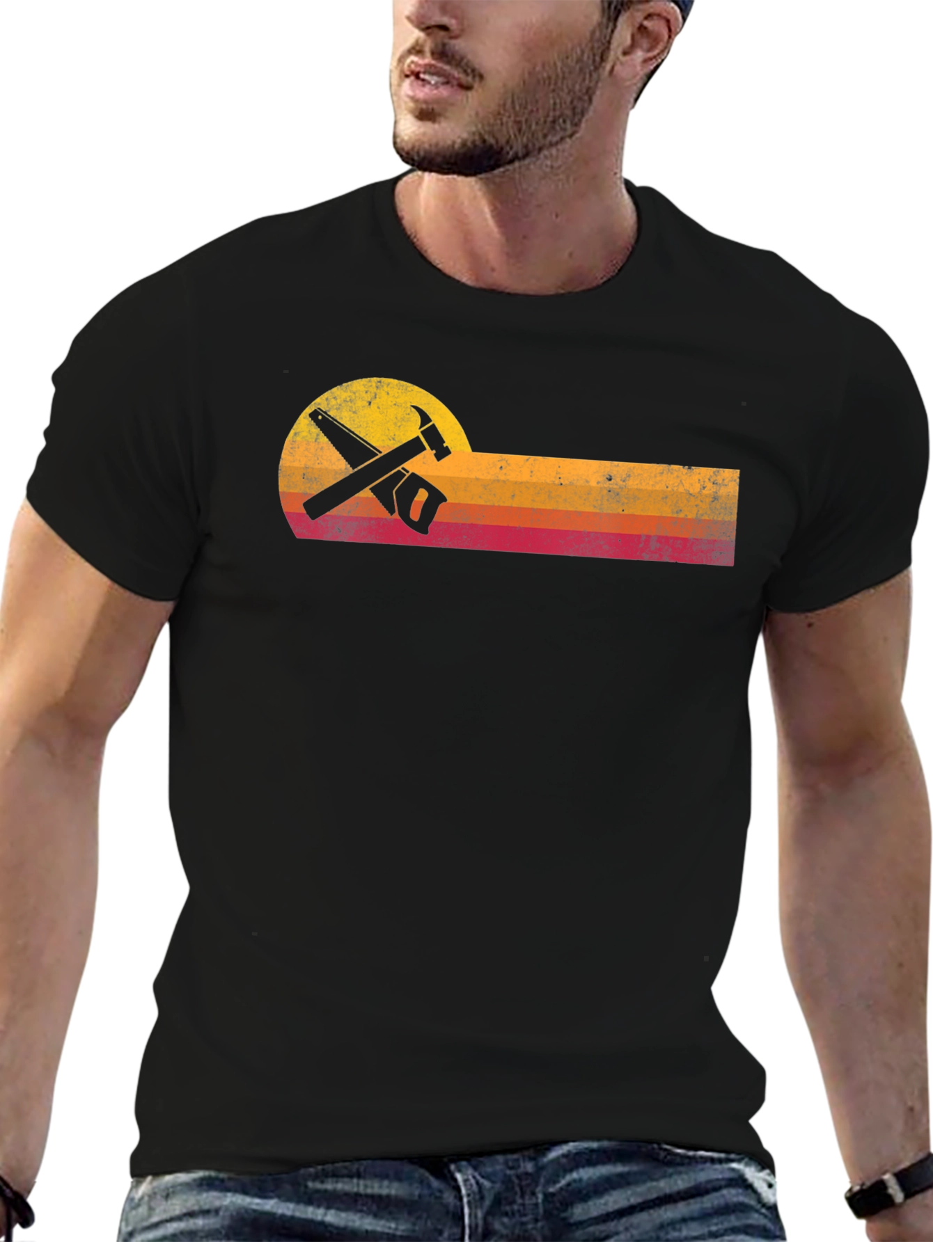 Retro Carpenter T-Shirt - Hammer & Saw Design