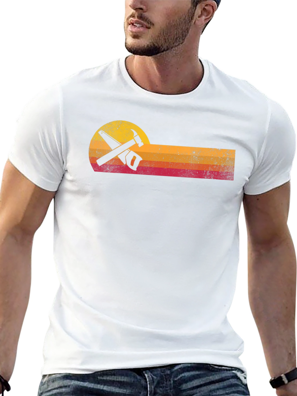 Retro Carpenter T-Shirt - Hammer & Saw Design