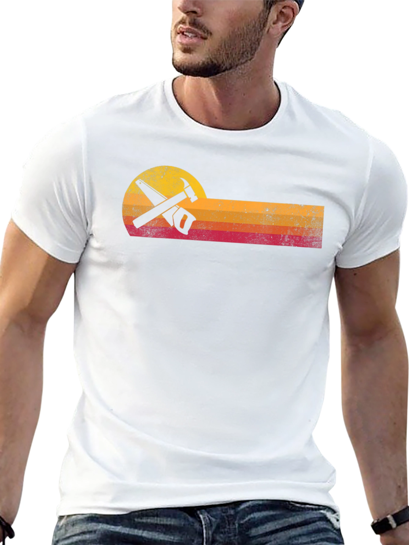 Retro Carpenter T-Shirt - Hammer & Saw Design