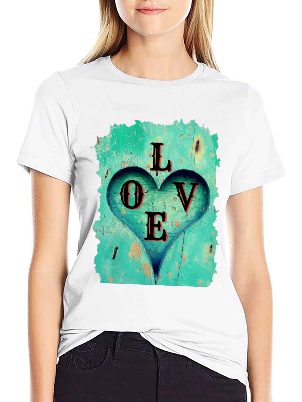 Love Heart Graphic Tee - Black Casual T-Shirt