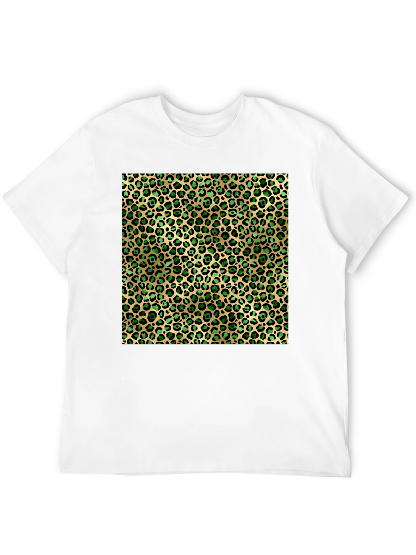 Green Leopard Print Crew Neck Tee