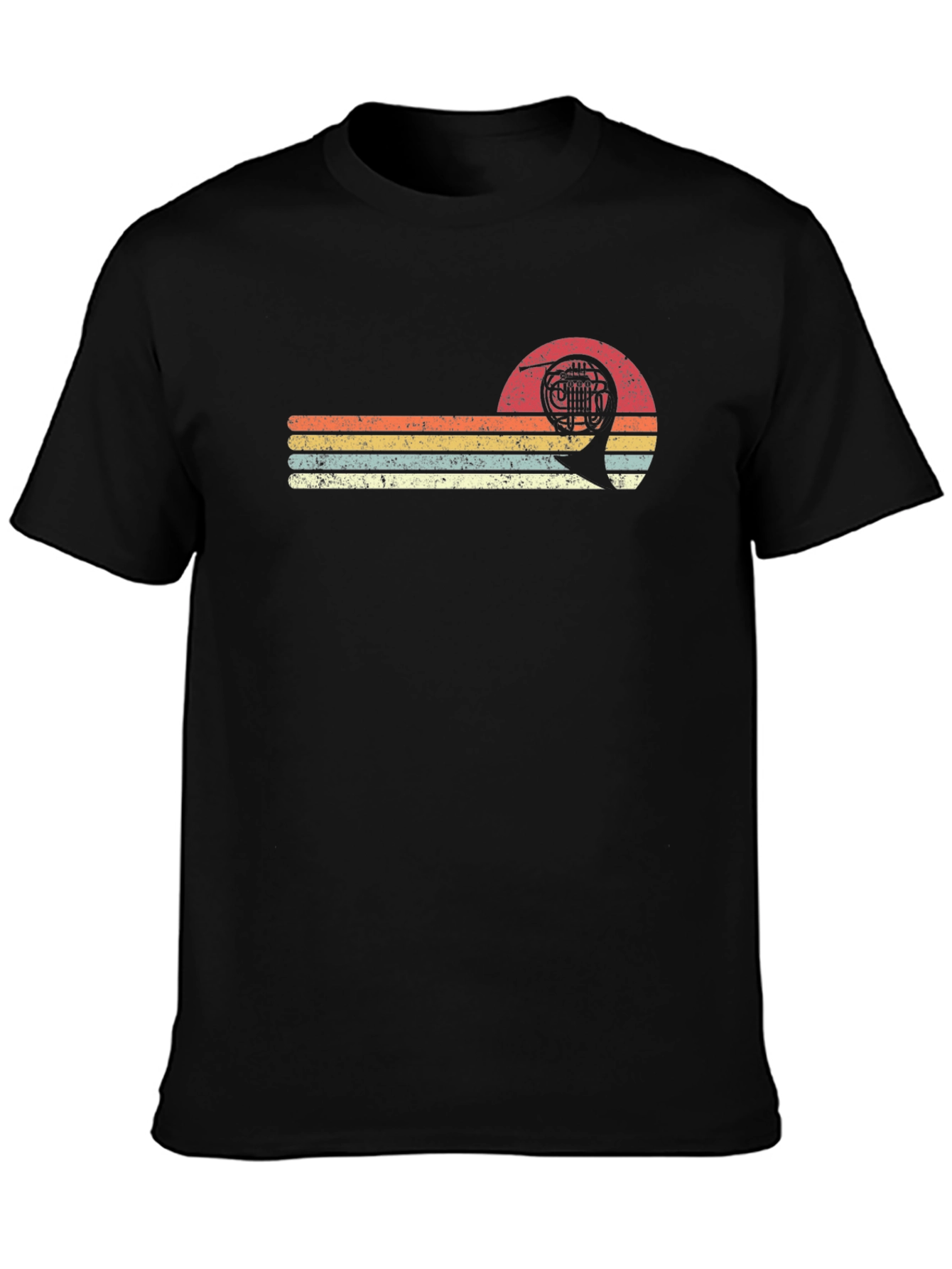 Retro French Horn T-Shirt - Vintage Sunset Design