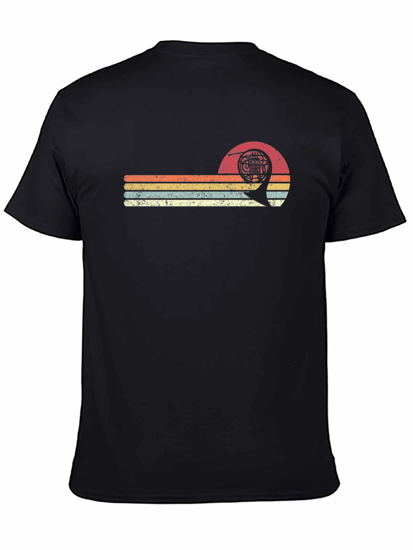 Retro French Horn T-Shirt - Vintage Sunset Design