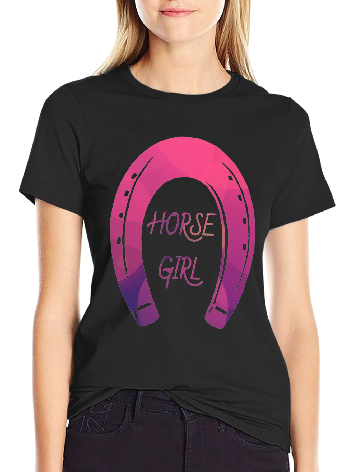 Horse Girl Graphic Tee - Stylish Horseshoe Design