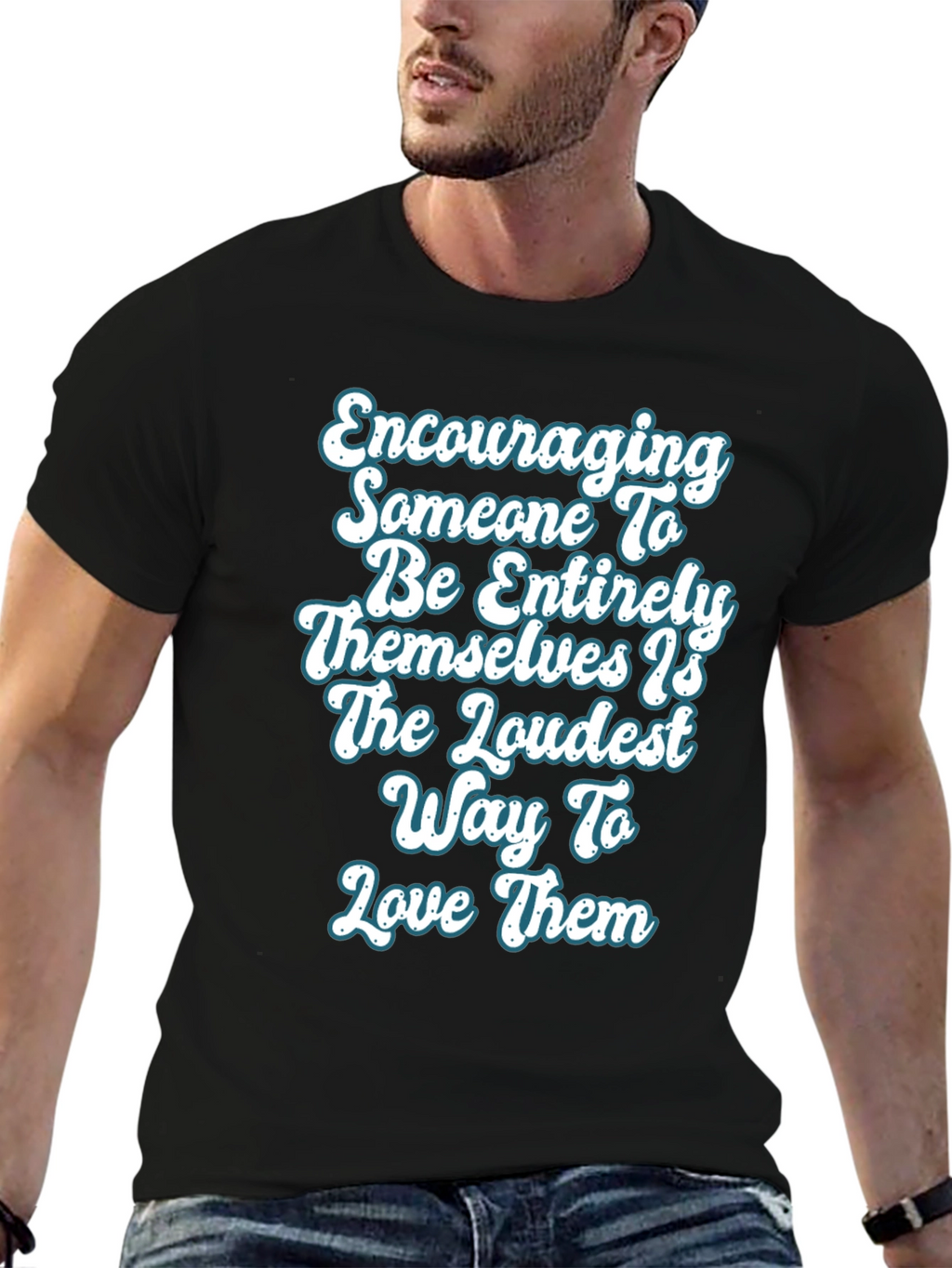 Encouraging T-Shirt Love Loudly Black Cotton
