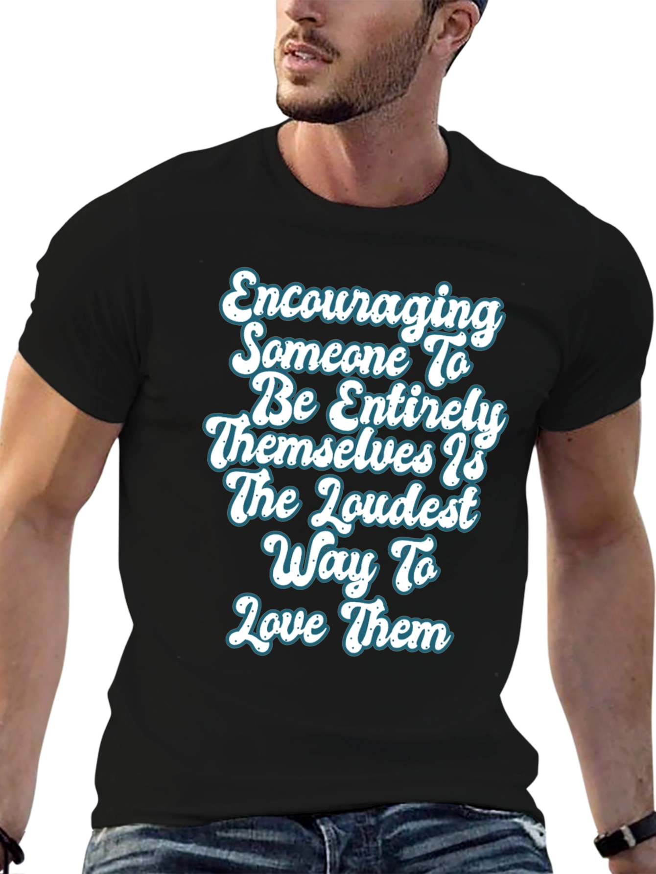 Encouraging T-Shirt Love Loudly Black Cotton