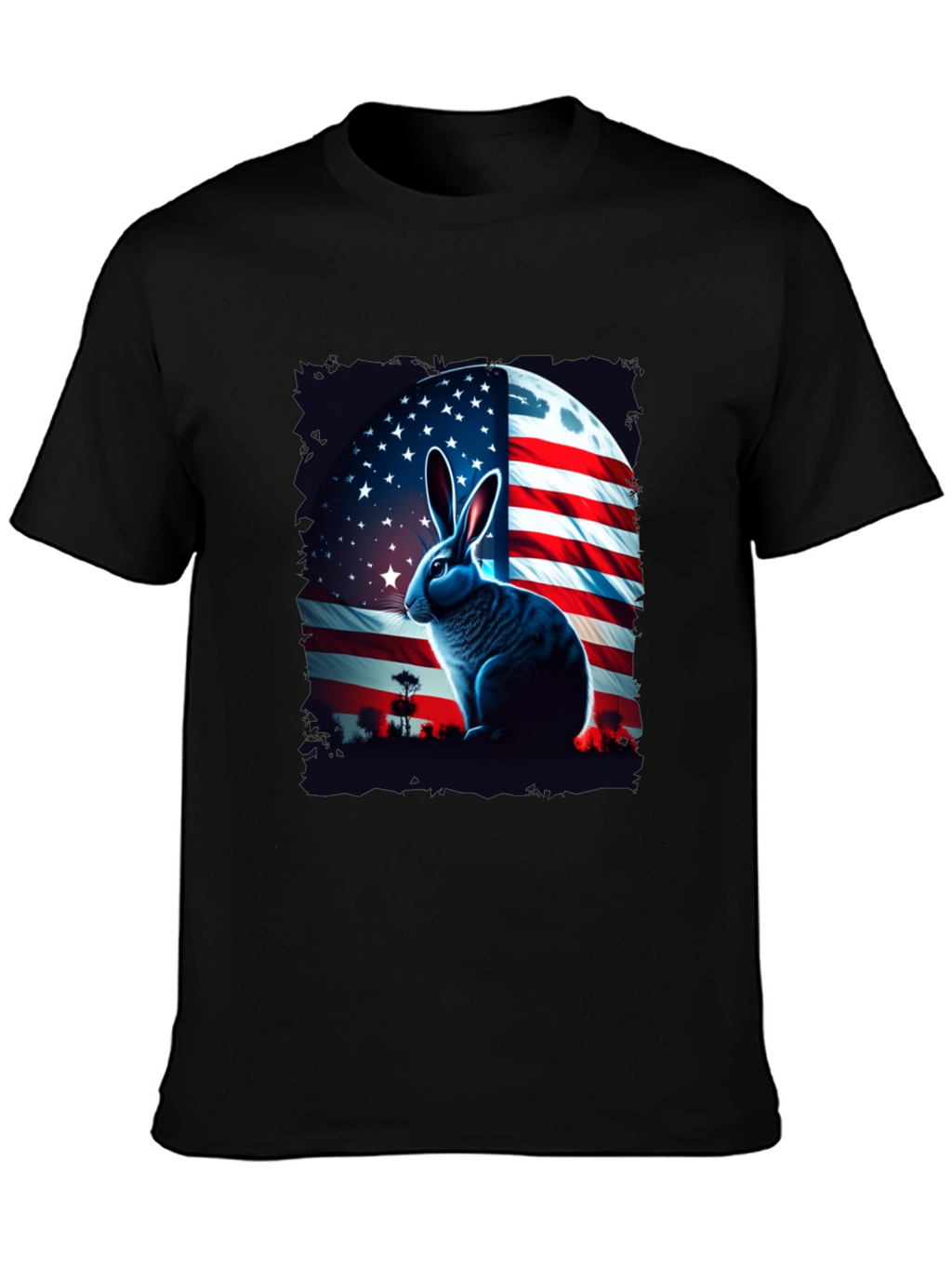 Patriotic Rabbit Graphic Tee - USA Flag