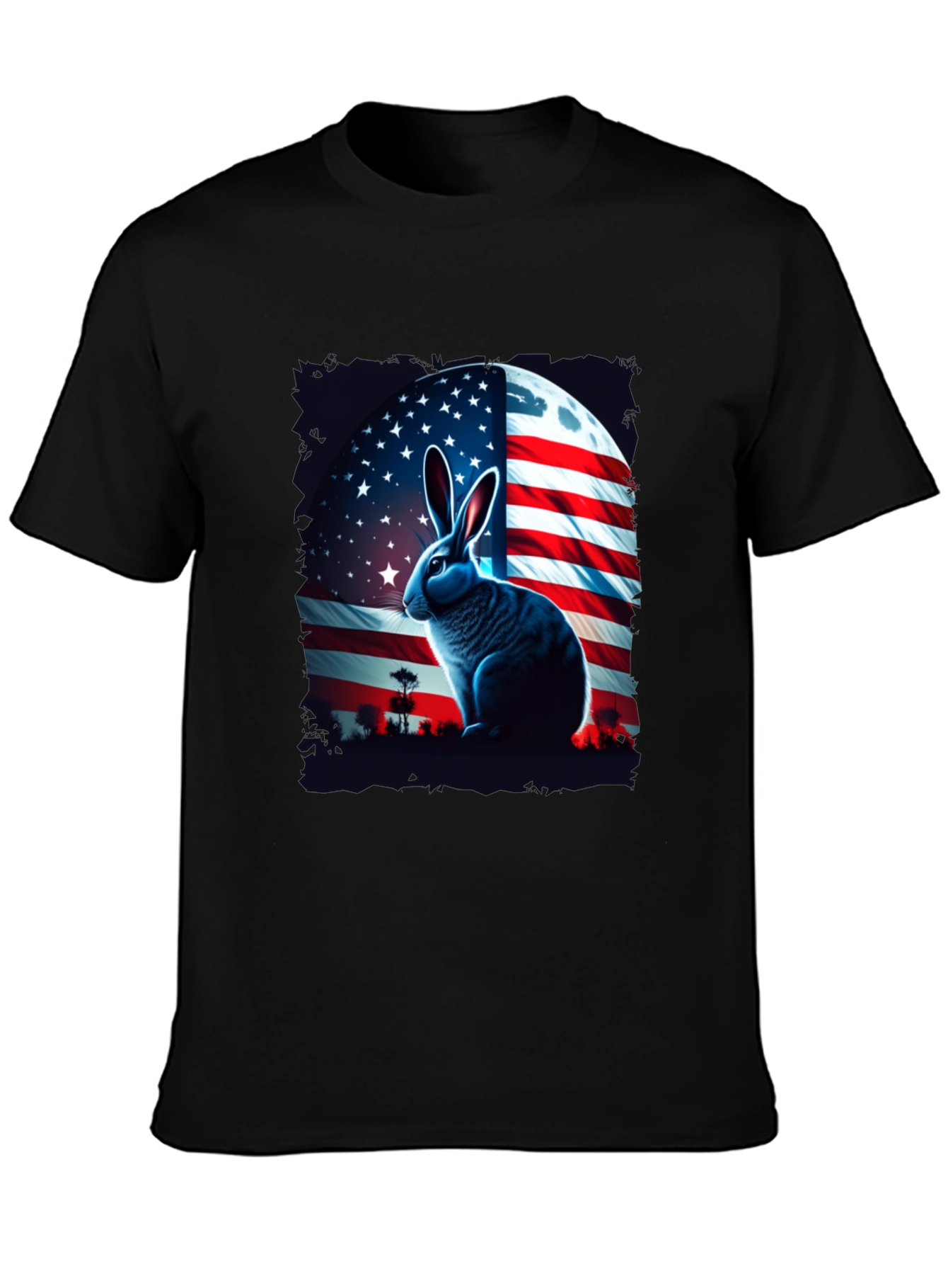 Patriotic Rabbit Graphic Tee - USA Flag