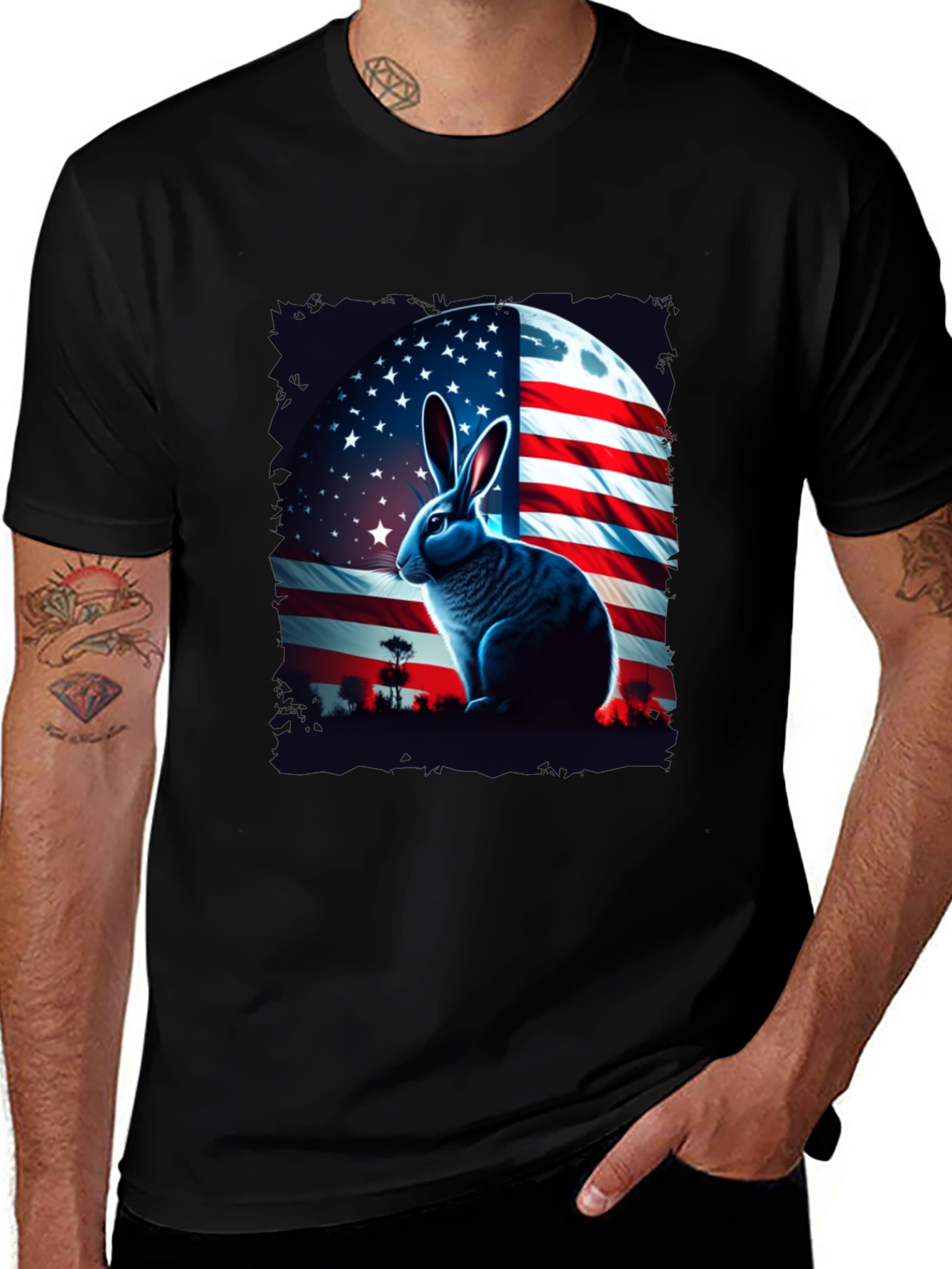 Patriotic Rabbit Graphic Tee - USA Flag
