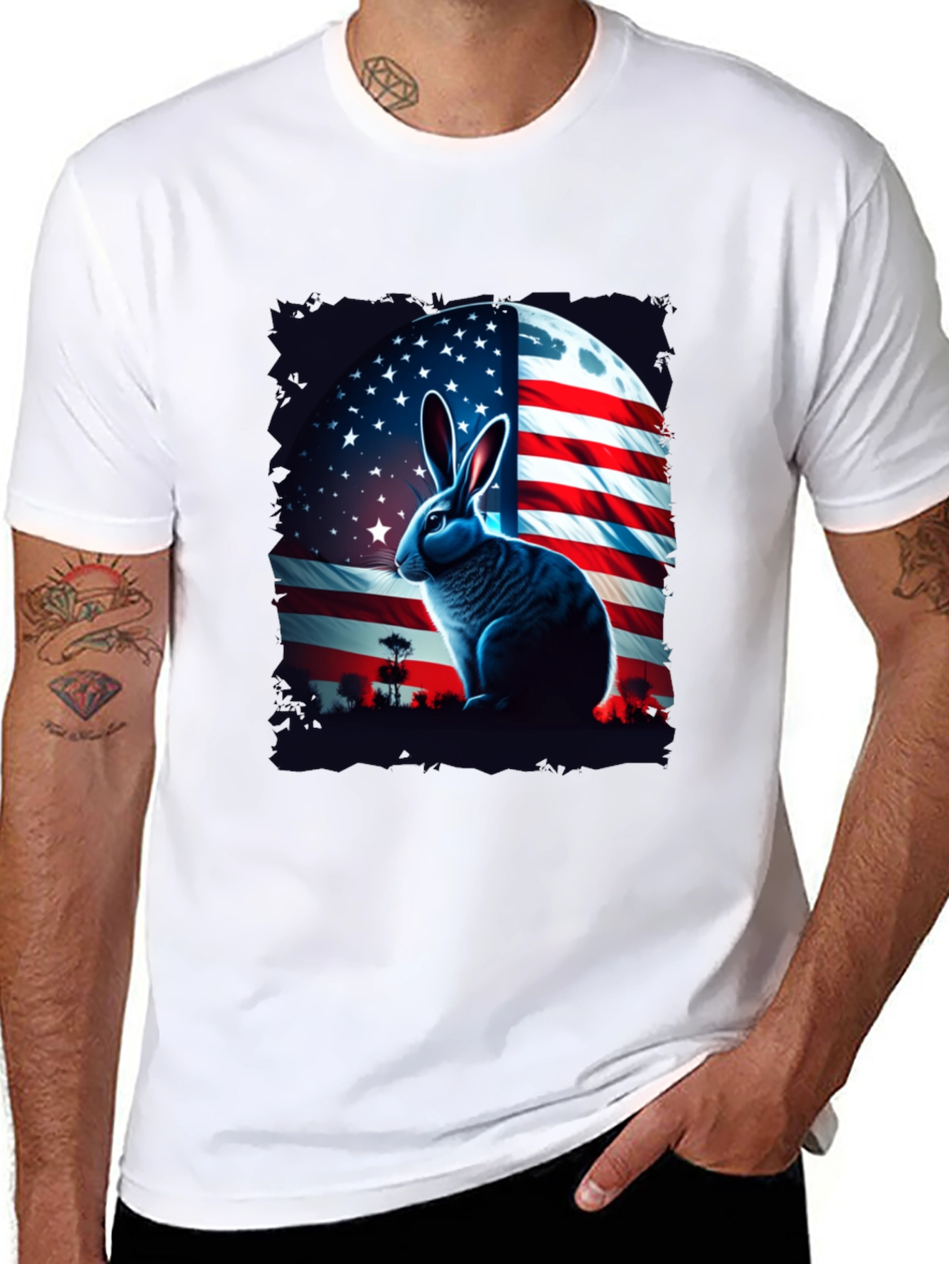 Patriotic Rabbit Graphic Tee - USA Flag