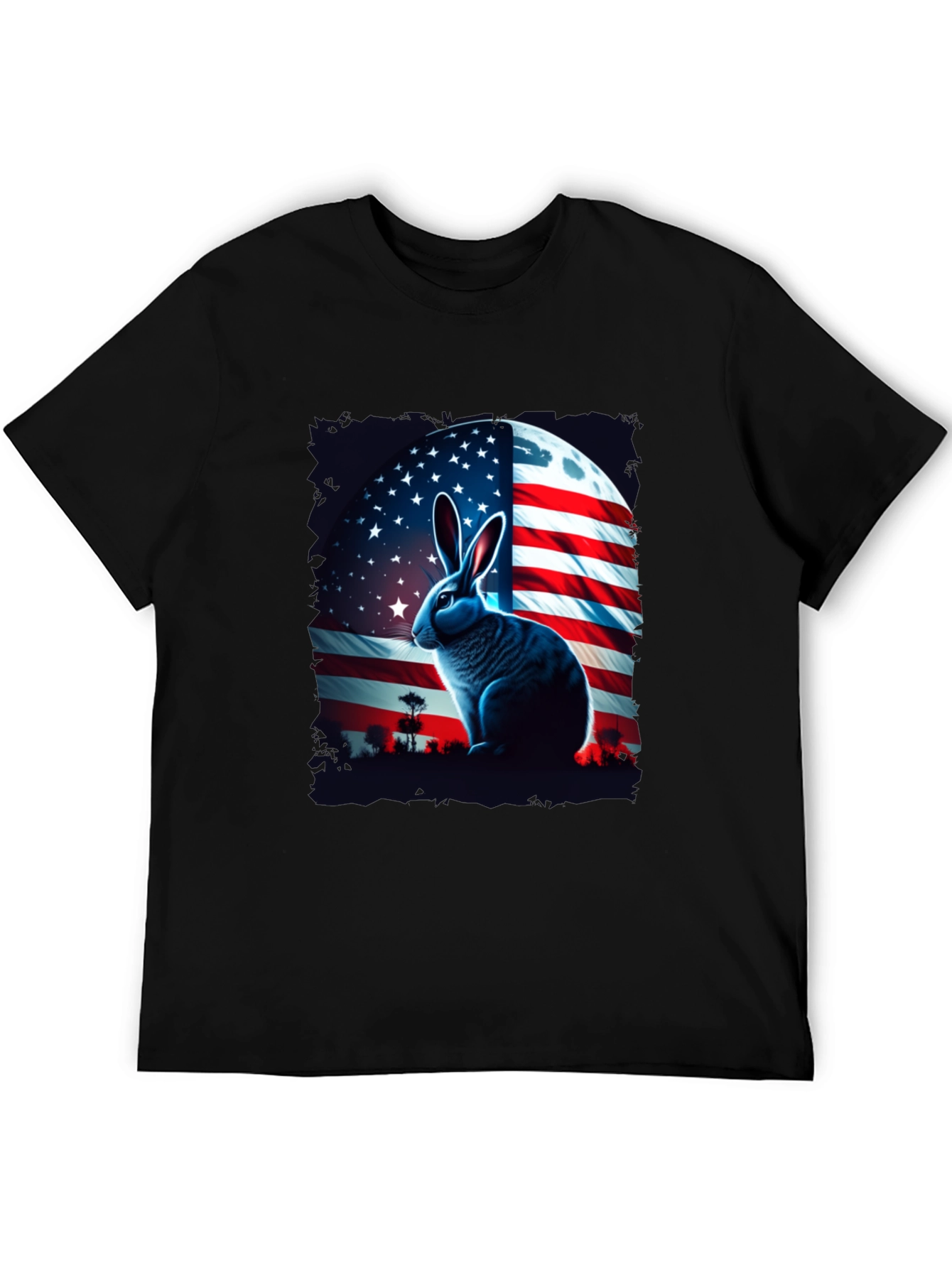 Patriotic Rabbit Graphic Tee - USA Flag