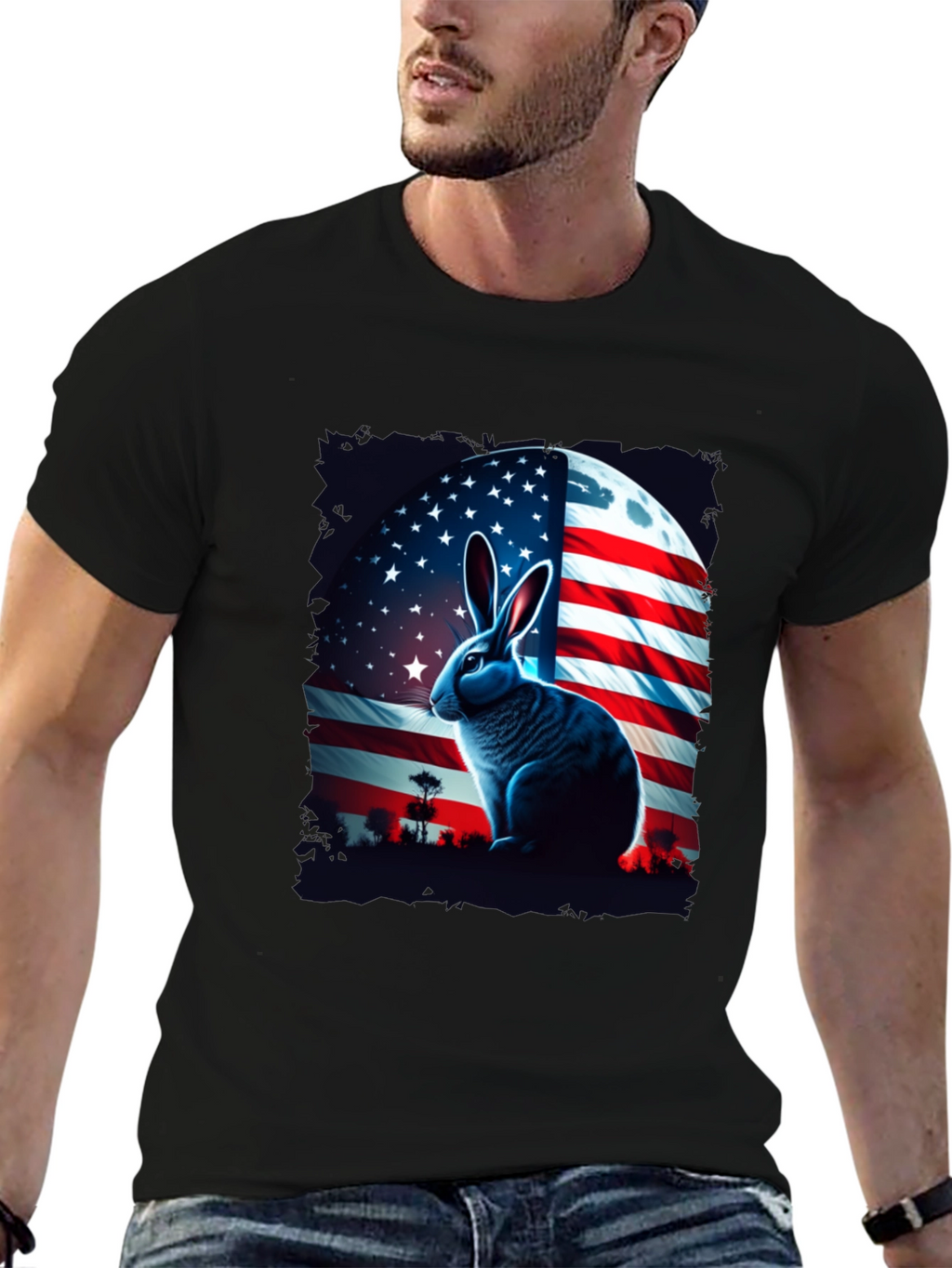Patriotic Rabbit Graphic Tee - USA Flag