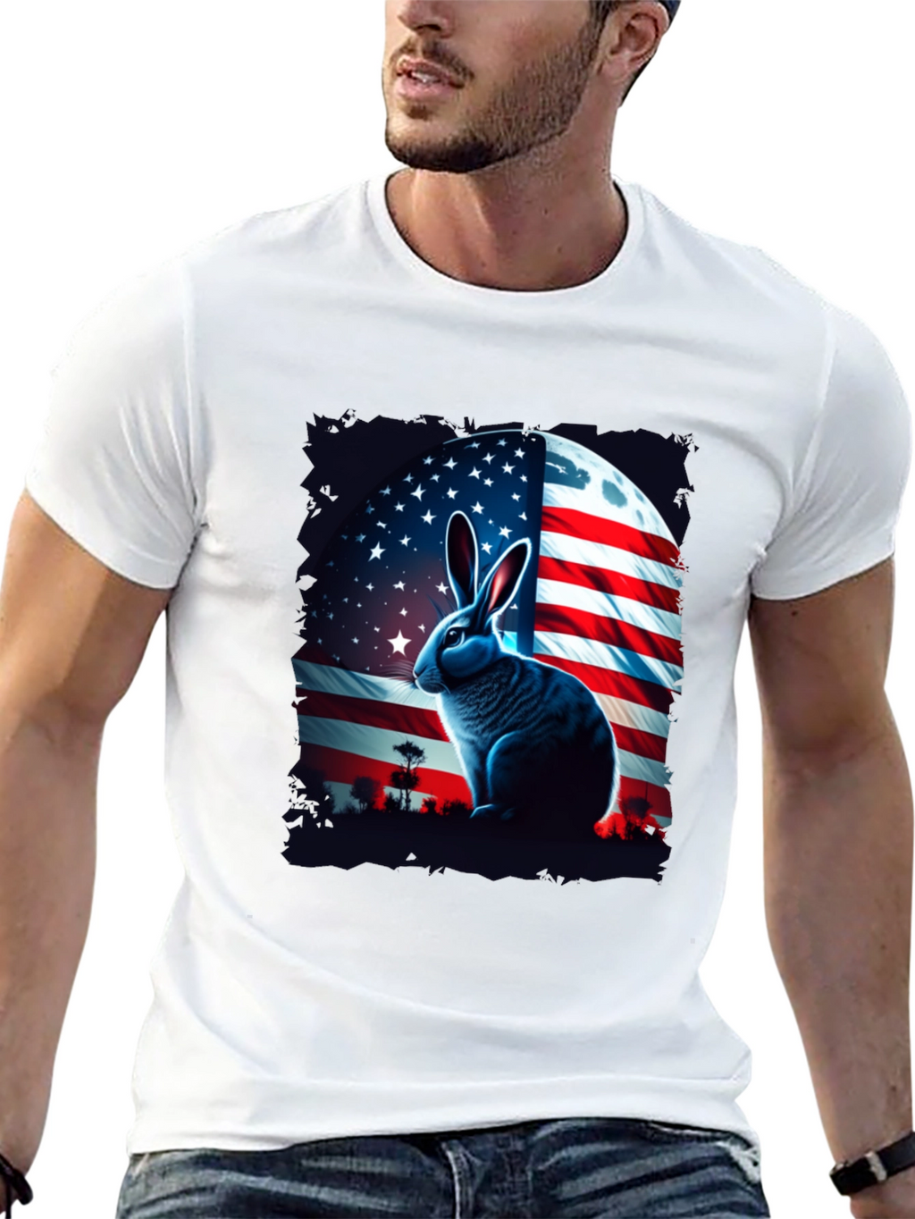 Patriotic Rabbit Graphic Tee - USA Flag
