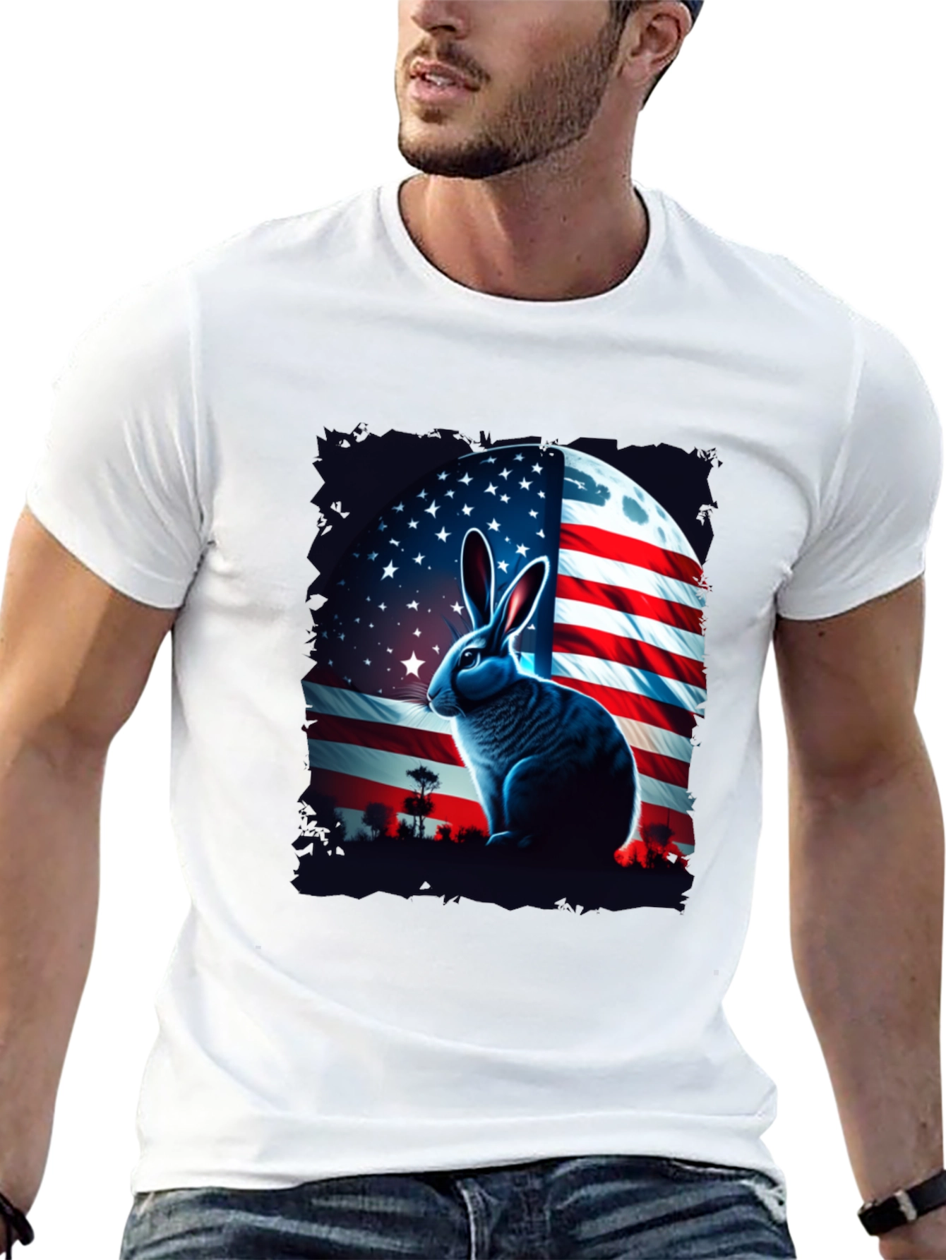 Patriotic Rabbit Graphic Tee - USA Flag