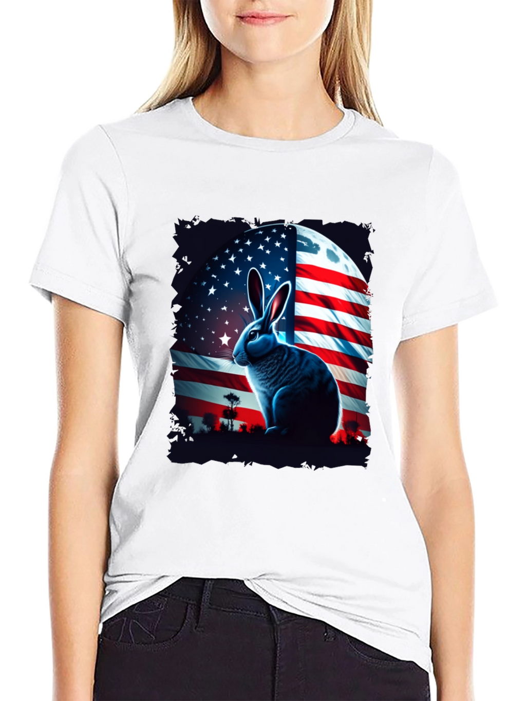 Patriotic Rabbit Graphic Tee - USA Flag