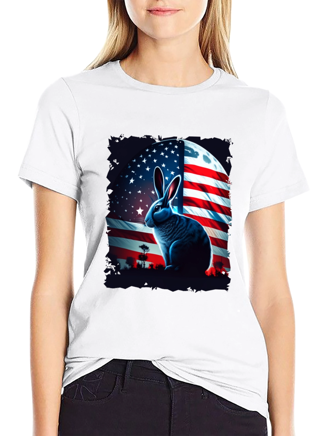 Patriotic Rabbit Graphic Tee - USA Flag