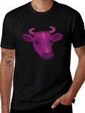 Cow Head Graphic Tee - Black Cotton Blend T-Shirt