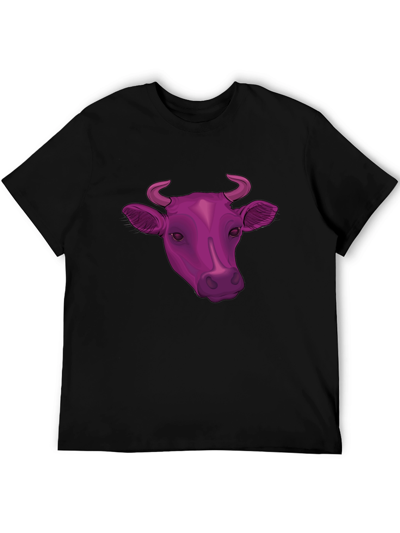 Cow Head Graphic Tee - Black Cotton Blend T-Shirt