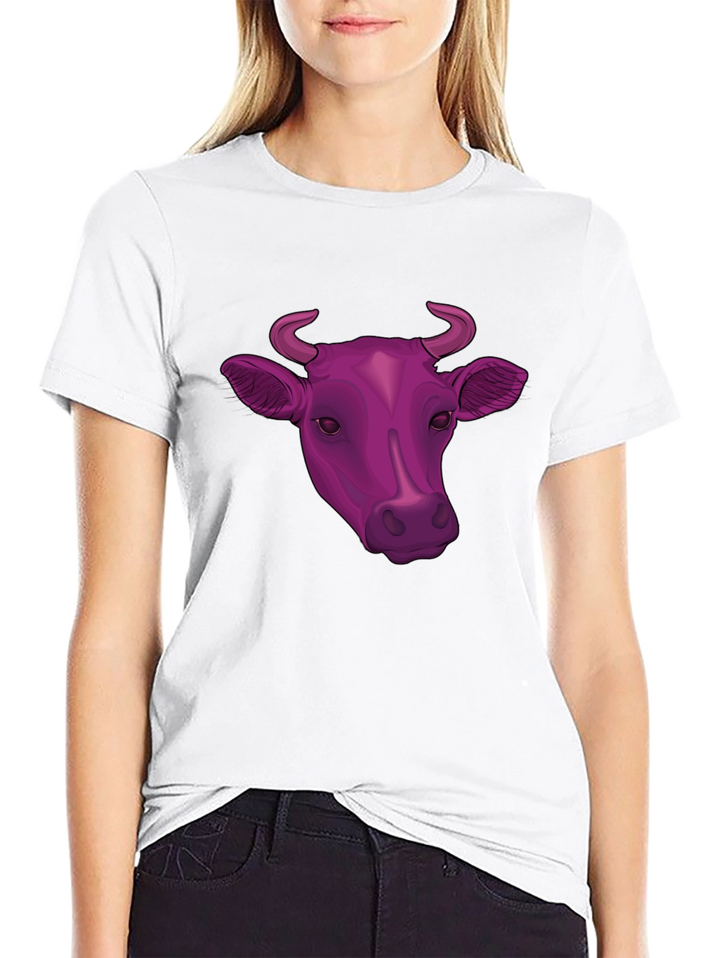 Cow Head Graphic Tee - Black Cotton Blend T-Shirt