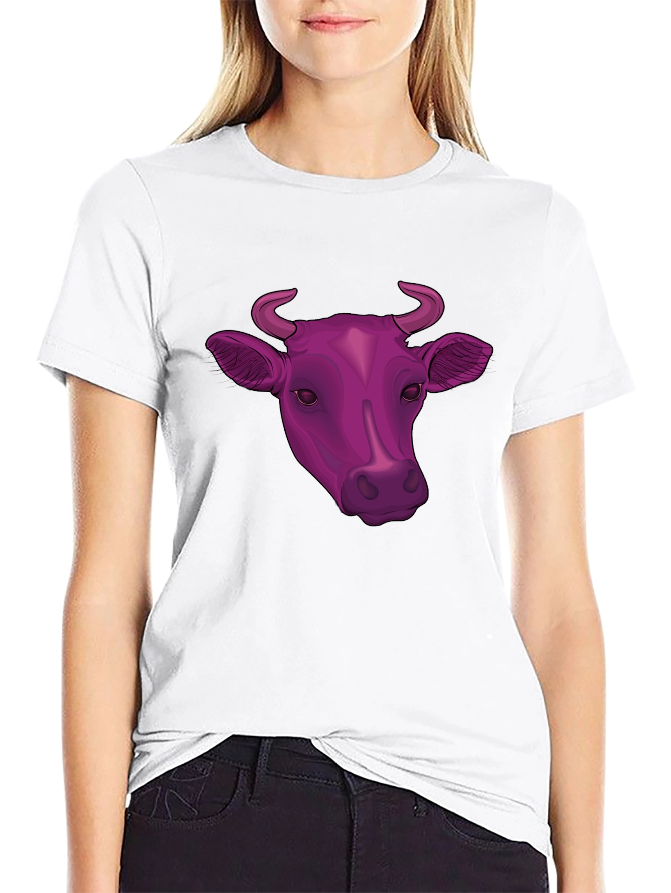 Cow Head Graphic Tee - Black Cotton Blend T-Shirt