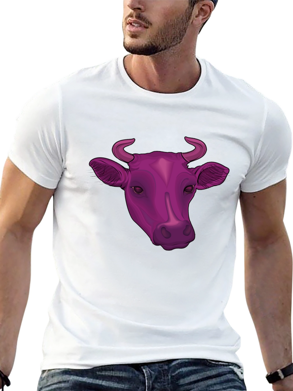 Cow Head Graphic Tee - Black Cotton Blend T-Shirt